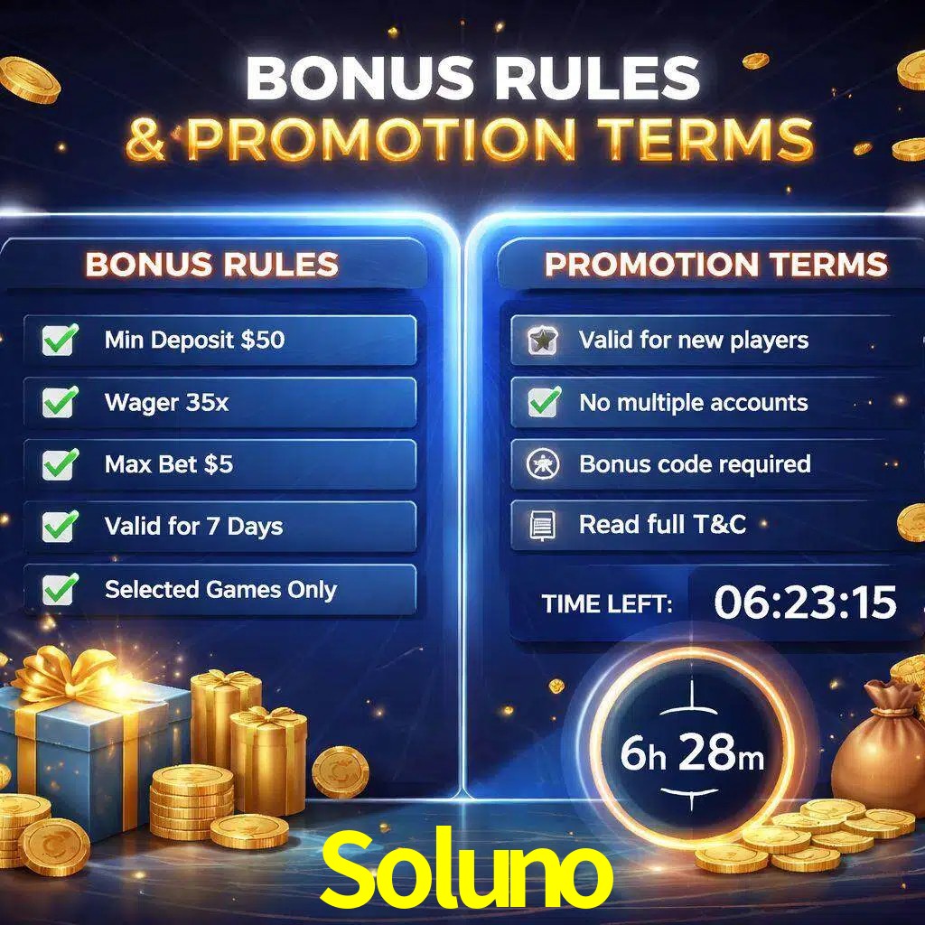 Reglas de promoción Soluno y condiciones de bonos explicadas visualmente