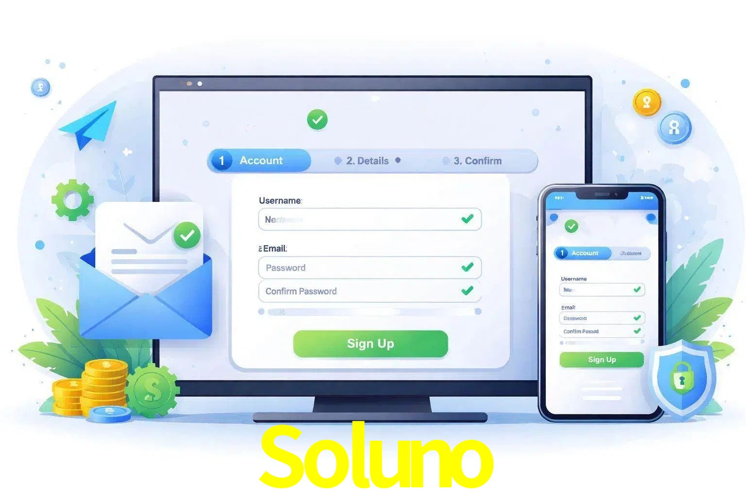 Registro de nuevo usuario y configuración de cuenta Soluno